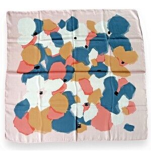 Beige & Blue Flowers Scarf Unisex Vtg Pink Headscarf Tied 27.5 X 27.5 In